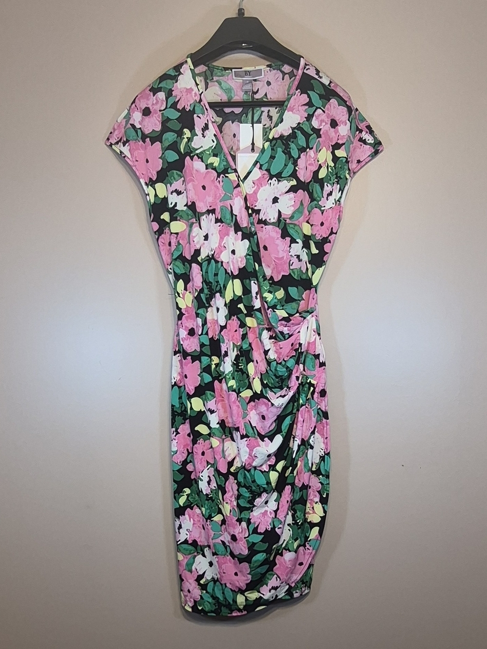 Floral Midi Wrap Dress in Pink & Green - Picture 1 of 4